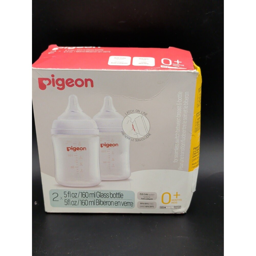 Pigeon Twin Pack 5 oz 0+ Months SS Anti-Colic Wide Neck Glass Baby Bottle